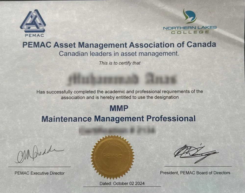 MMP certificate held by our founder, name and ID number hidden