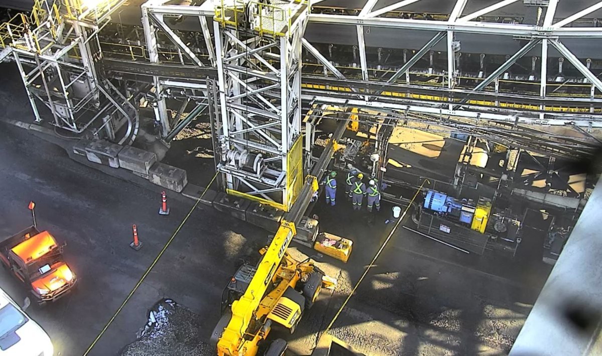 Crane set-up for bearing replacement seen from the gallery