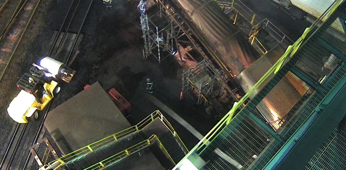 Night-shift crew working on the conveyor