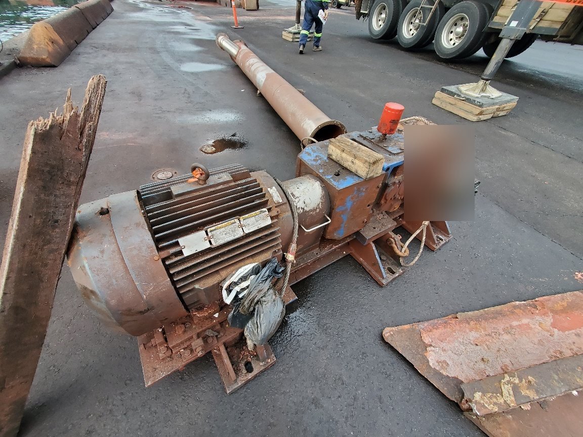 Drive motor staged on a pallet ahead of the change-out