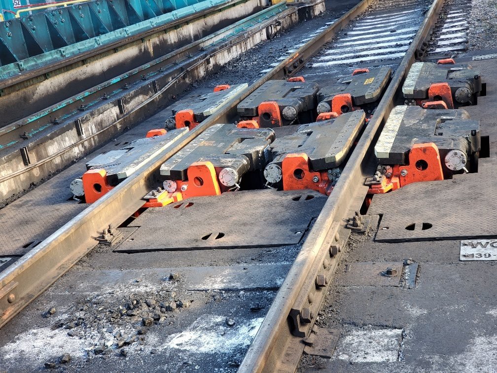 Rail clamps staged for track works in the dumper yard